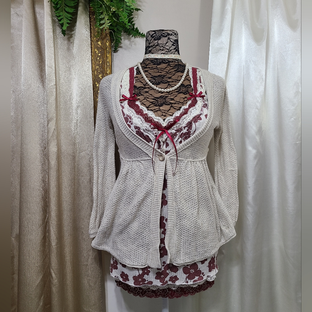 Y2k Abercrombie Rabbit Hair Empire Waist Babydoll Cardigan Sweater
